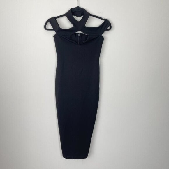 Nookie Hollywood Off the Shoulder Cut Out Crossover Neck Midi Dress Black S - Picture 3 of 10